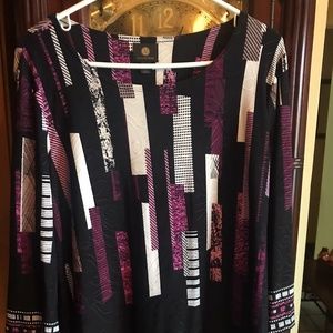 JM Collection Womens XL Block Texture Black & Purple 3/4 Sleeves Top